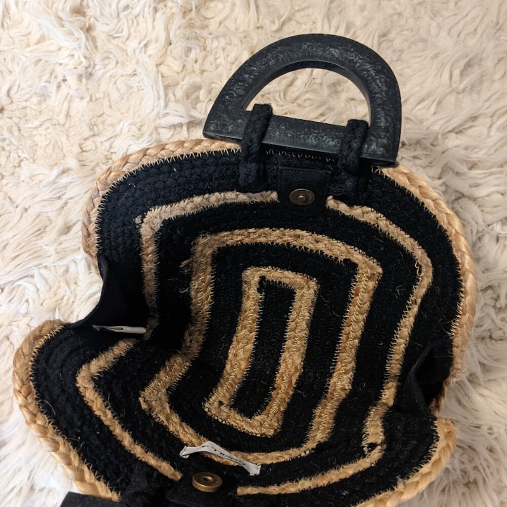 O'NEILL Jute/Cotton Purse with Acetate Handles Black EUC Summer Bag - Picture 3 of 6